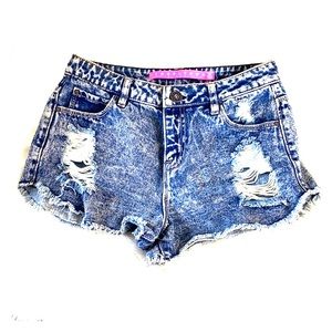 Distressed high waisted jean shorts